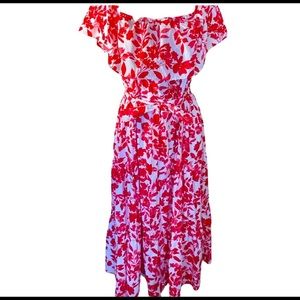 Lane Bryant Red & White Floral Tropical Off The Shoulder Maci Dress Size 18/20